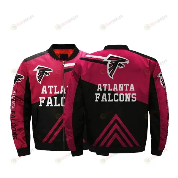 Atlanta Falcons Logo Pattern Bomber Jacket - Black And Dark Pink