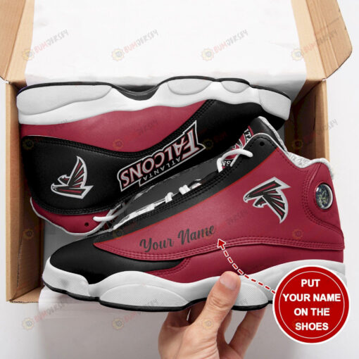 Atlanta Falcons Logo Pattern Custom Name Air Jordan 13 Shoes Sneakers In Black Red