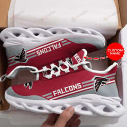 Atlanta Falcons Logo Pattern In Red And Gray Custom Name 3D Max Soul Sneaker Shoes