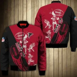 Atlanta Falcons Rise Up Players Pattern Bomber Jacket - Black And Red
