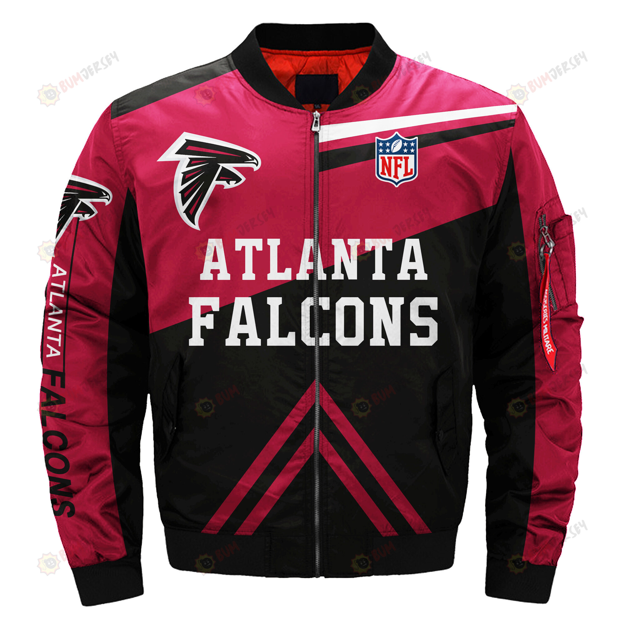 Atlanta Falcons Team Logo Pattern Bomber Jacket - Black And Red