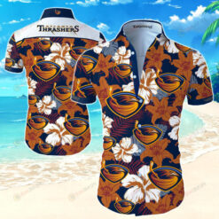 Atlanta Thrashers Floral And Leaves Pattern Curved Hawaiian Shirt