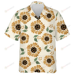 Attractive Sunflower With Dots Seed And Leaves Pattern Hawaiian Shirt