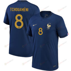 Aurelien Tchouameni 8 France National Team 2022-23 Qatar World Cup Home Youth Jersey- Midnight Navy