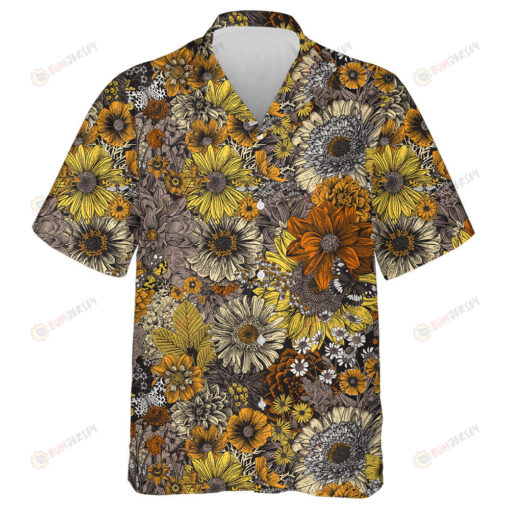 Autumn Flowers And Butterflies In Gray And Orange Hawaiian Shirt