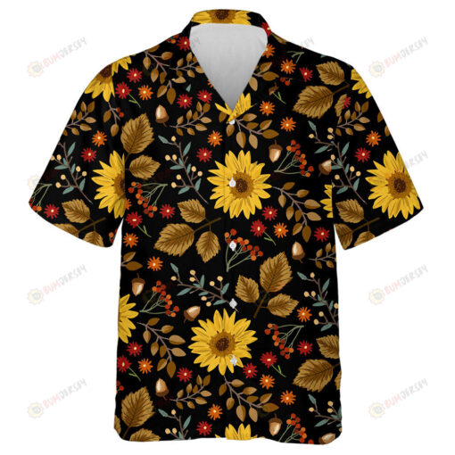 Autumn Sunflowers With Black Background Pattern Hawaiian Shirt