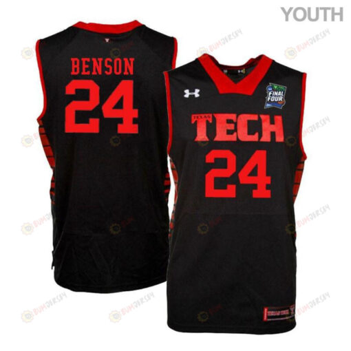 Avery Benson 24 Texas Tech Red Raiders Basketball Youth Jersey - Black