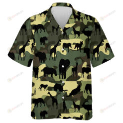 Awesome Wild Animals Silhouette Green Camouflage Background Hawaiian Shirt