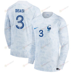 Axel Disasi 3 France National Team 2022-23 Qatar World Cup - Away Men Long Sleeve Jersey