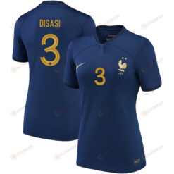 Axel Disasi 3 France National Team 2022-23 Qatar World Cup Home Women Jersey- Navy