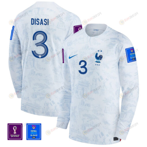 Axel Disasi 3 France National Team FIFA World Cup Qatar 2022 Patch - Away Men Long Sleeve Jersey