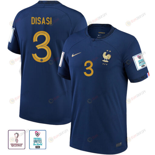 Axel Disasi 3 France National Team FIFA World Cup Qatar 2022 Patch Home Jersey