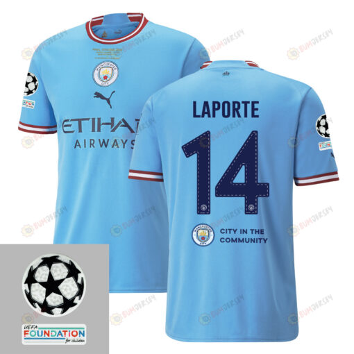 Aymeric Laporte 14 Manchester City UEFA 2023 Final Match Details Patch Badge - Home Jersey