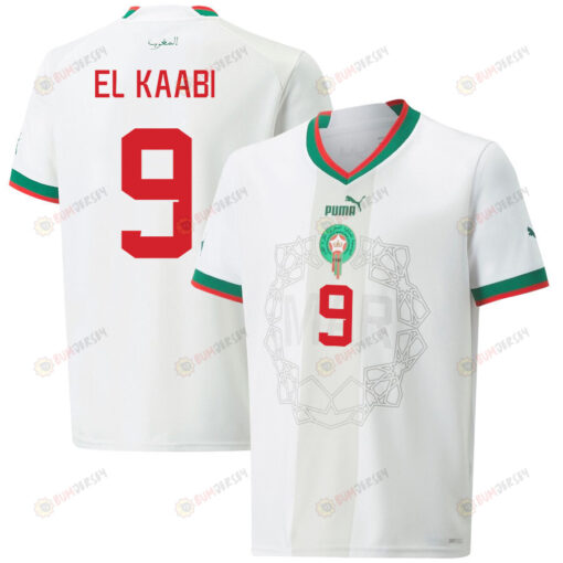 Ayoub El Kaabi 9 Morocco National Team 2022-23 Qatar World Cup Men Away Jersey - White