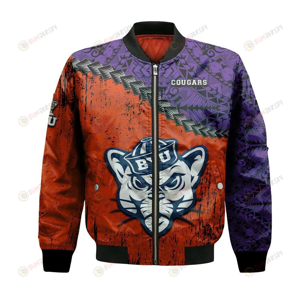 BYU Cougars Bomber Jacket 3D Printed Grunge Polynesian Tattoo