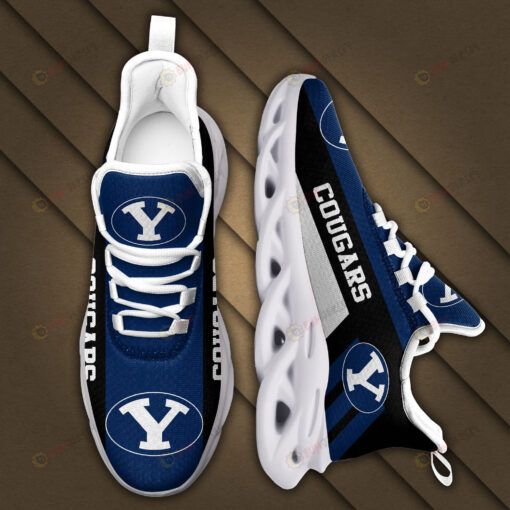 BYU Cougars Logo Black Stripe Pattern 3D Max Soul Sneaker Shoes In Blue