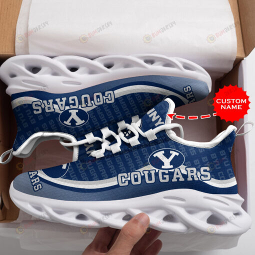 BYU Cougars Logo Pattern Custom Name 3D Max Soul Sneaker Shoes In Blue