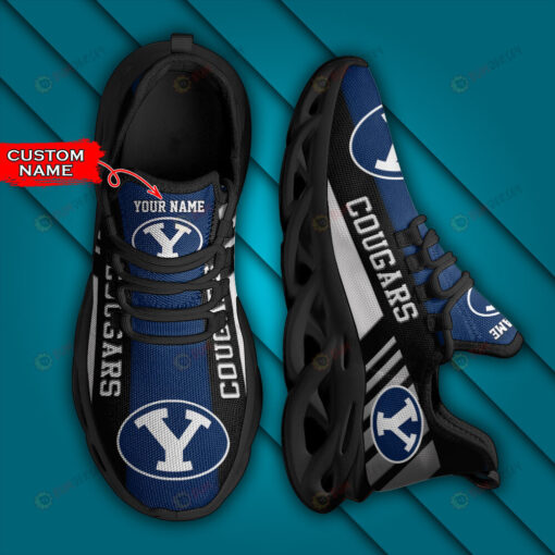 BYU Cougars Logo Stripe Border Pattern Custom Name 3D Max Soul Sneaker Shoes