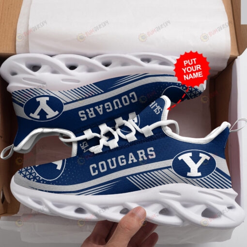 BYU Cougars Logo Stripe Pattern Custom Name 3D Max Soul Sneaker Shoes