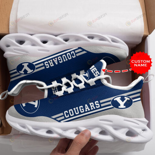 BYU Cougars Logo With Stripe Pattern Custom Name 3D Max Soul Sneaker Shoes