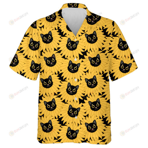 Baby Black Cat Sunflowers Cartoon Pattern Hawaiian Shirt