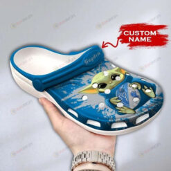 Baby Yoda Detroit Lions Custom Name Crocs Crocband Clog Comfortable Water Shoes - AOP Clog