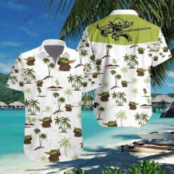 Baby Yoda Summer Short Sleeve Curved Hawaiian Shirt On White Pattern