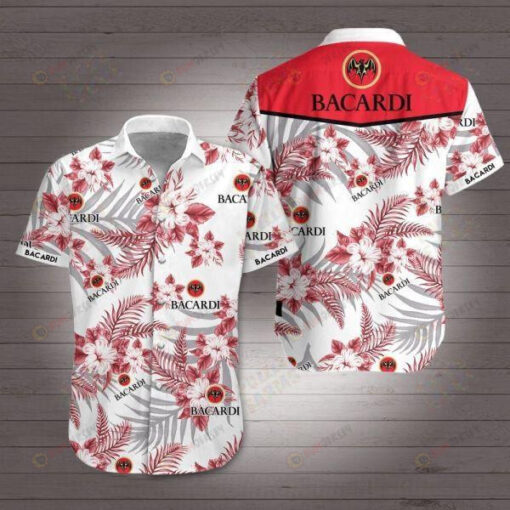 Bacardi Red White Short Sleeve Curved Hawaiian Shirt