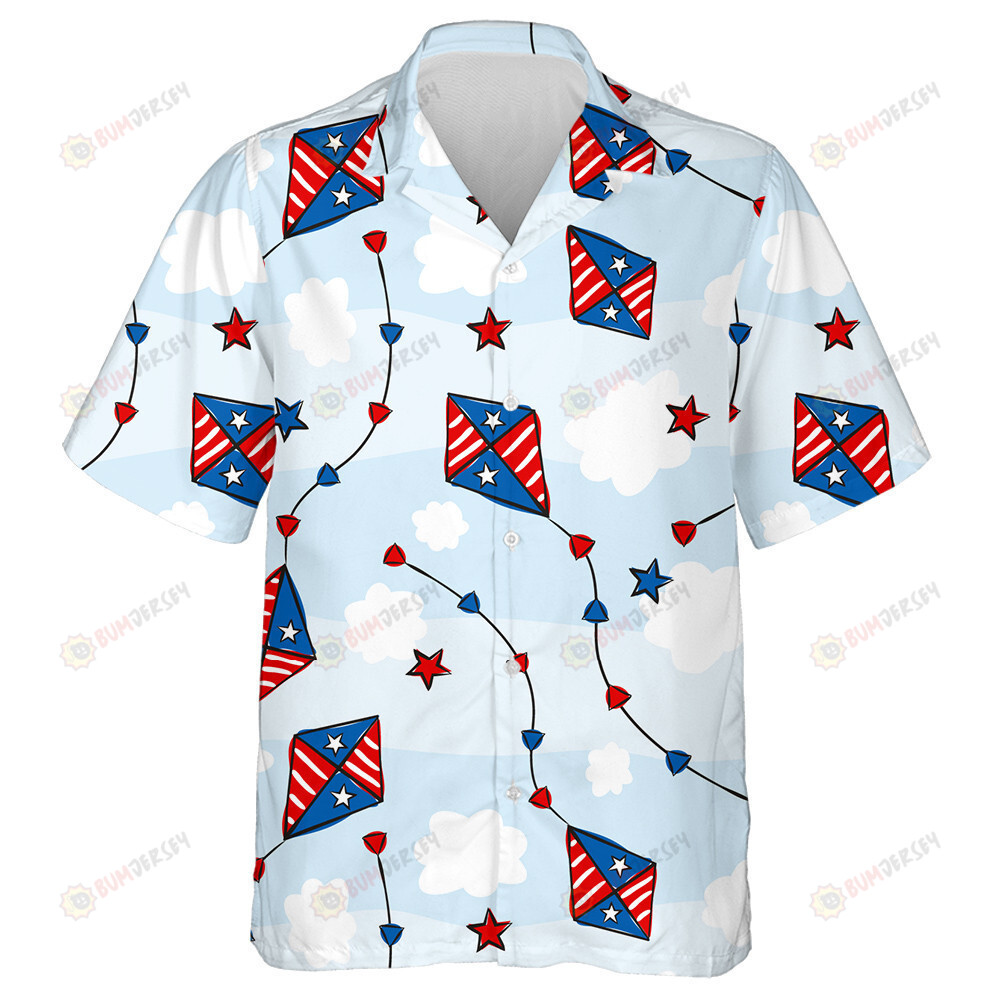 Background Of Hand Drawn Kites For July 4th In The National Colors Hawaiian Shirt