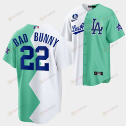 Bad Bunny 2022-23 All-Star Celebrity Softball Game 22 Los Angeles Dodgers White Green Jersey