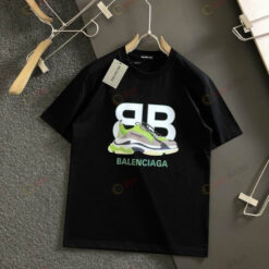 Balenciaga BB Triple S Yellow Shoes Design Print Basic Cotton T-Shirt - Black