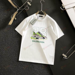 Balenciaga BB Triple S Yellow Shoes Design Print Basic Cotton T-Shirt - White