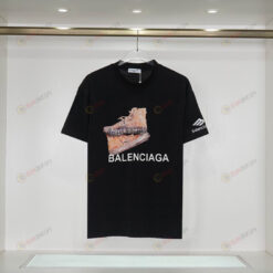 Balenciaga Lettering With Shoes Design Basic Cotton T-Shirt - Black