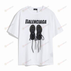 Balenciaga Letters Shoes Print With Shoelace Basic Cotton T-Shirt - White