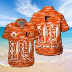 Baltimore Orioles Baseball Logo Pattern Curved Hawaiian Shirt In Orange