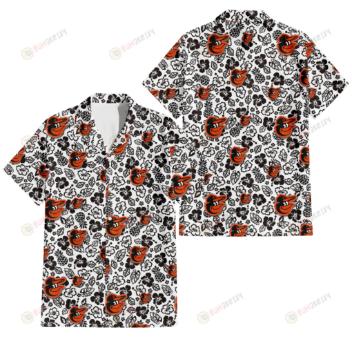Baltimore Orioles Black And White Hibiscus Leaf White Background 3D Hawaiian Shirt