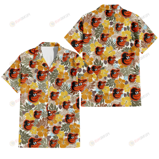 Baltimore Orioles Brown Yellow Hibiscus White Background 3D Hawaiian Shirt