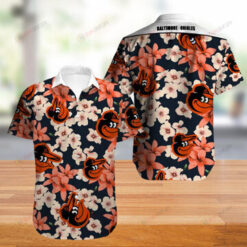 Baltimore Orioles Floral & Leaf Pattern Curved Hawaiian Shirt In Pink & Blue
