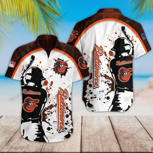 Baltimore Orioles Hawaiian Shirt Style Short Sleeve In Black White