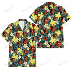 Baltimore Orioles Hibiscus Green Palm Leaf Black Background 3D Hawaiian Shirt