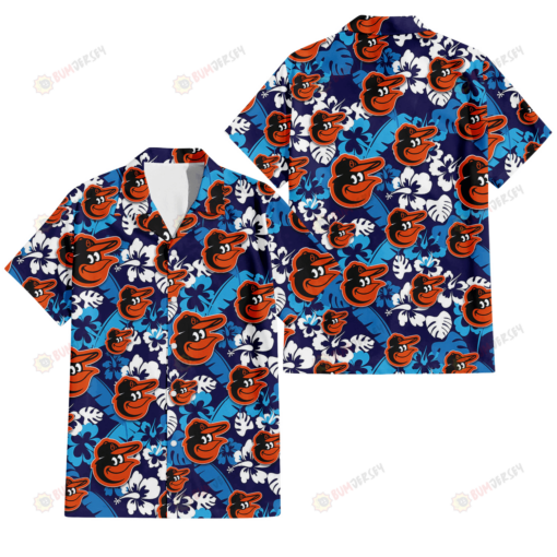 Baltimore Orioles Light Blue Hibiscus Banana Leaf Navy Background 3D Hawaiian Shirt