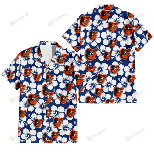 Baltimore Orioles Modern White Hibiscus Navy Background 3D Hawaiian Shirt