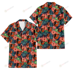 Baltimore Orioles Orange Hibiscus Green Tropical Leaf Dark Background 3D Hawaiian Shirt