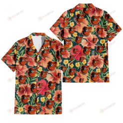 Baltimore Orioles Orange Red Hibiscus Green Leaf Dark Background 3D Hawaiian Shirt