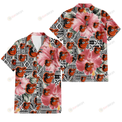 Baltimore Orioles Pink Hibiscus Black Pattern White Background 3D Hawaiian Shirt