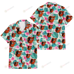 Baltimore Orioles Pink Hibiscus Green Leaf Beige Background 3D Hawaiian Shirt
