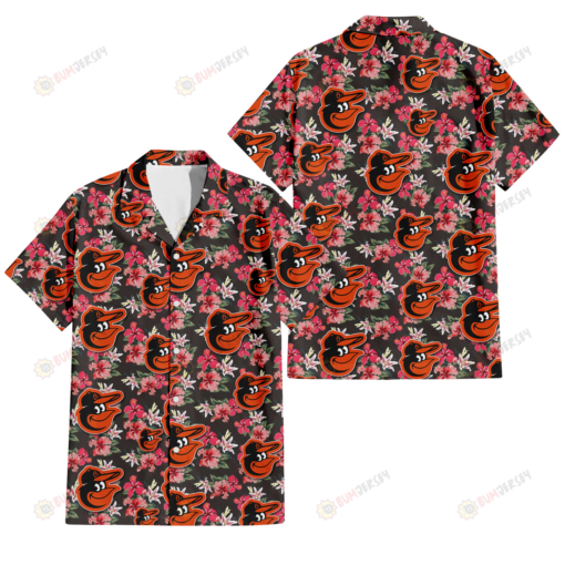Baltimore Orioles Pink Hibiscus Orchid Brown Background 3D Hawaiian Shirt