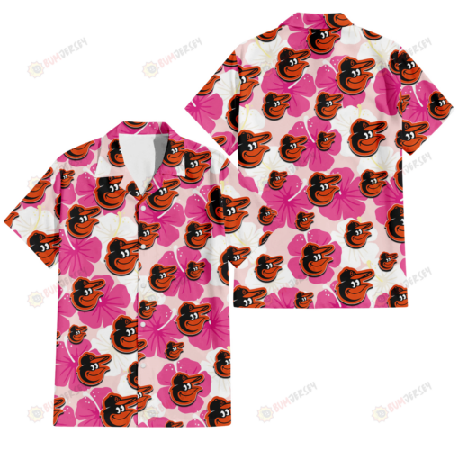 Baltimore Orioles Pink White Hibiscus Misty Rose Background 3D Hawaiian Shirt