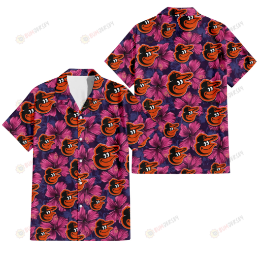 Baltimore Orioles Plum Vilolet Hibiscus Dark Navy Leaf Black 3D Hawaiian Shirt