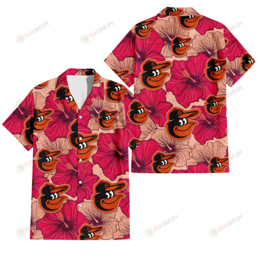 Baltimore Orioles Red Beige Hibiscus Beige Background 3D Hawaiian Shirt